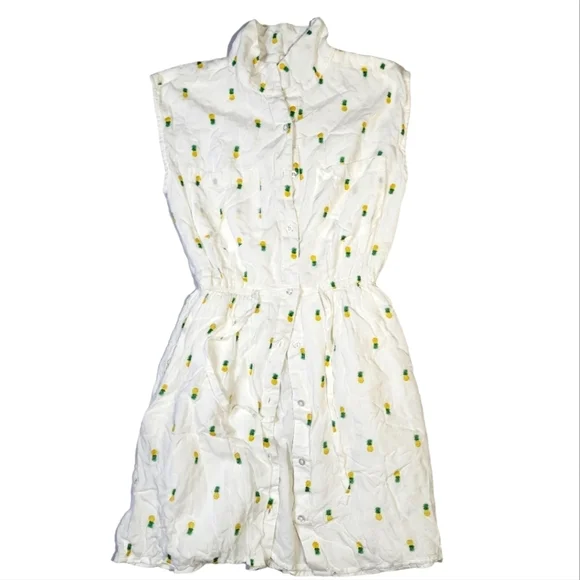 Japna Cotton Pineapple Polka Dot Button-down Mini Dress SizeXSmall Pockets White - Picture 3 of 6